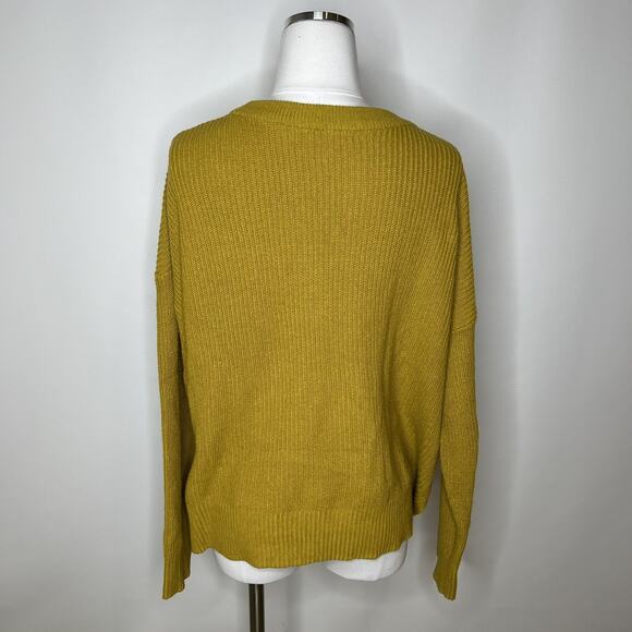 Madewell Patch Pocket Pullover Boxy Sweater Sz XL Mustard Crew Neck Rib Hi-Low - Picture 3 of 9